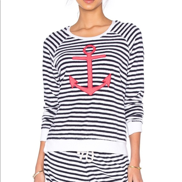 SUNDRY Striped Anchor Pullover Sweatshirt - Picture 1 of 6